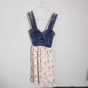 Material Girl Denim Dress with Floral Accents ( Box FN )